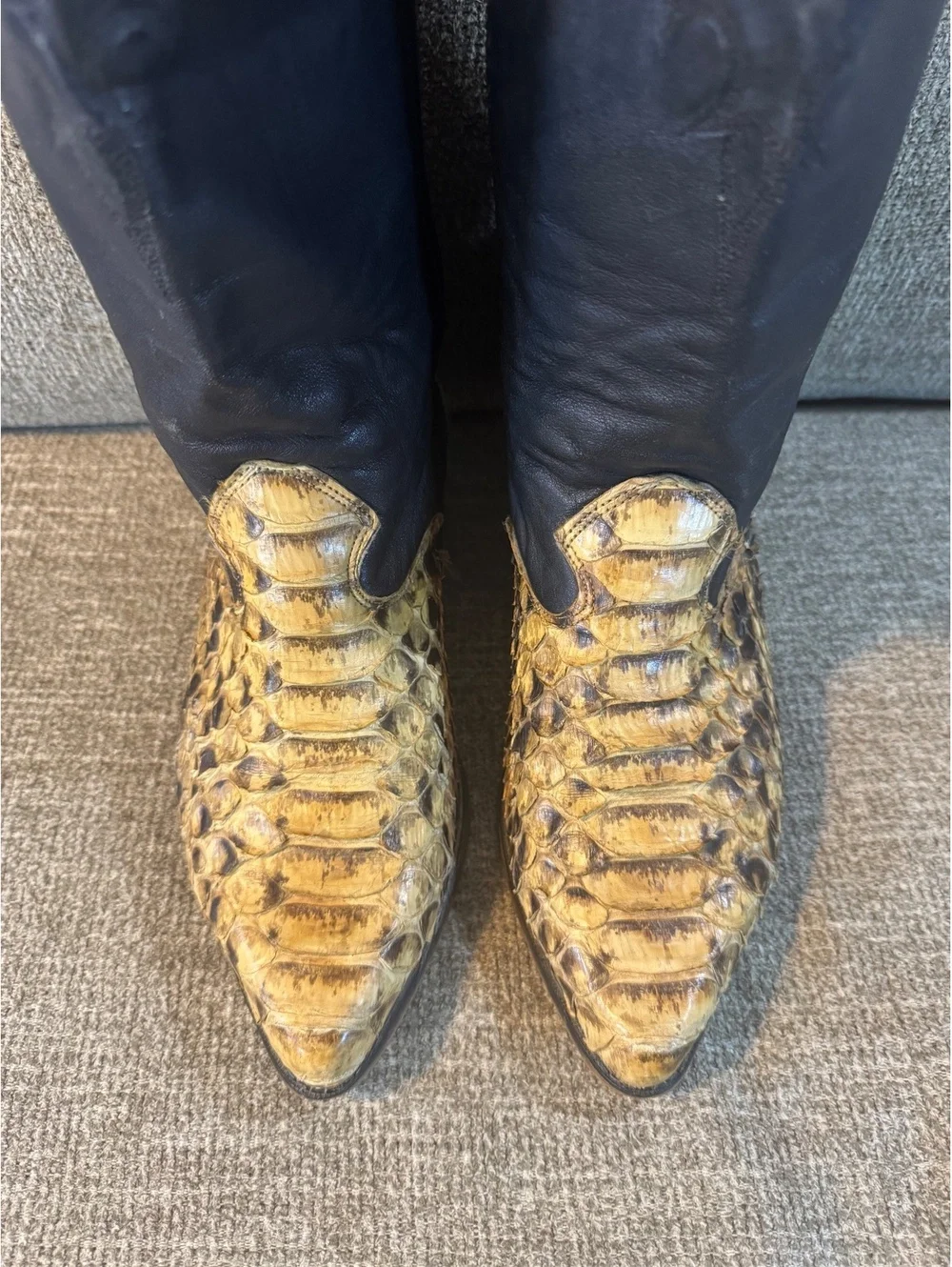 Vintage Code West Python Snakeskin Cowboy Boots Men’s 8.5M Black Tan Western